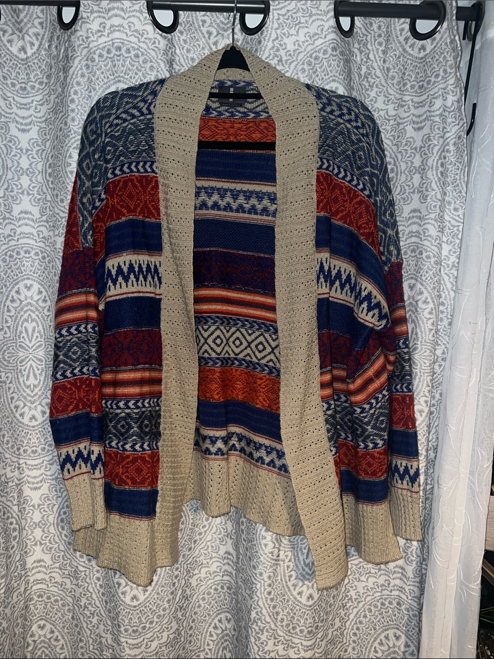 Buffalo David Bitton Open-Front Fair Isle Cardigan - Navy, Rust, Cream